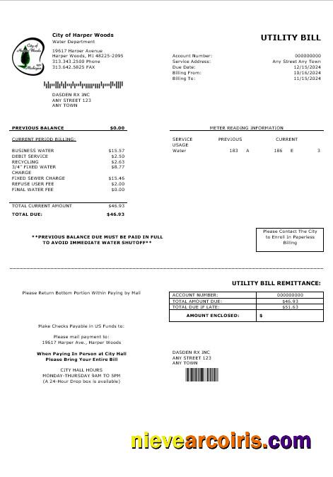 USA CITY OF HARPER WOODS business utility bill